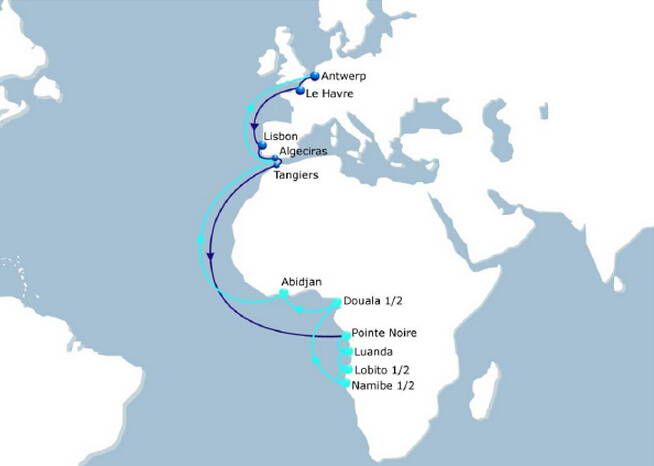 EURAF 5 operated by CMA CGM between Europe and West Africa South range